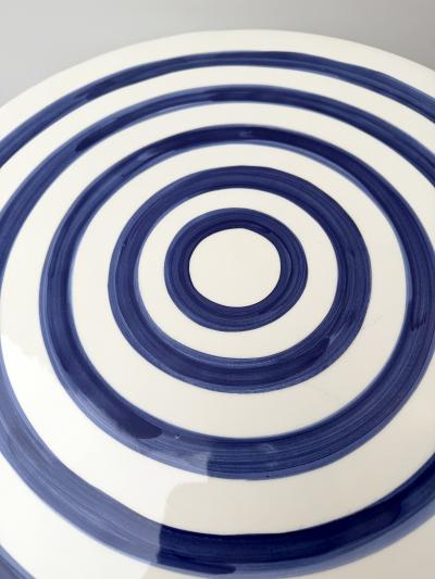 Contemporary Pair of Blue and White Ceramic Stripe Side Tables Italy
