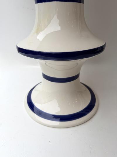 Contemporary Pair of Blue and White Ceramic Stripe Side Tables Italy