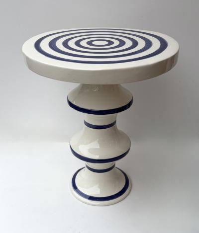 Contemporary Pair of Blue and White Ceramic Stripe Side Tables Italy