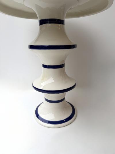 Contemporary Pair of Blue and White Ceramic Stripe Side Tables Italy