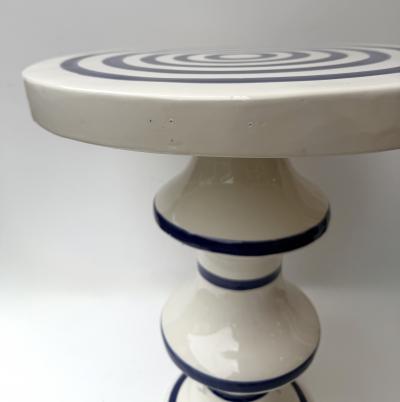Contemporary Pair of Blue and White Ceramic Stripe Side Tables Italy