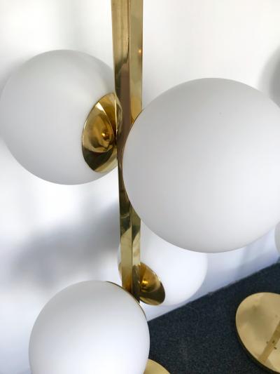 Contemporary Pair of Brass Floor Lamps Opaline Ball Italy