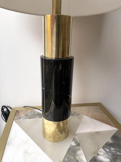 Contemporary Pair of Brass Lamps Black Marble Italy