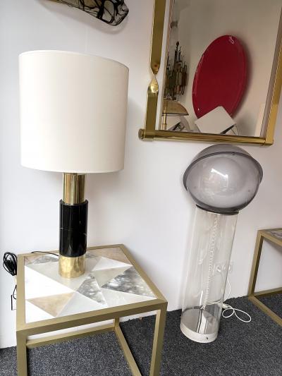 Contemporary Pair of Brass Lamps Black Marble Italy