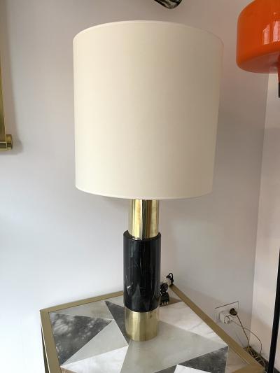 Contemporary Pair of Brass Lamps Black Marble Italy