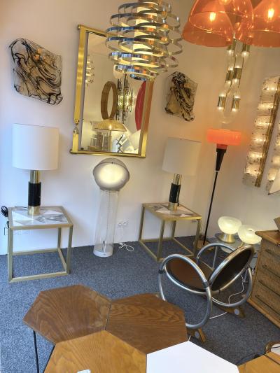 Contemporary Pair of Brass Lamps Black Marble Italy