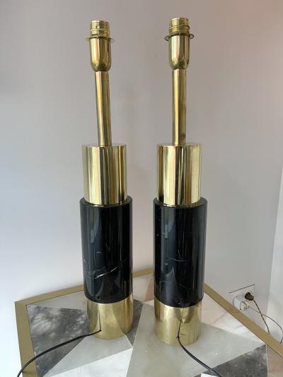 Contemporary Pair of Brass Lamps Black Marble Italy