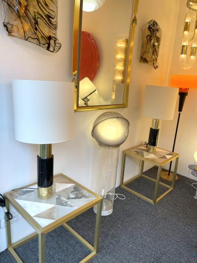Contemporary Pair of Brass Lamps Black Marble Italy