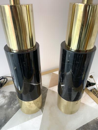 Contemporary Pair of Brass Lamps Black Marble Italy