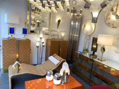 Contemporary Pair of Brass Lamps Blue Murano Glass Italy