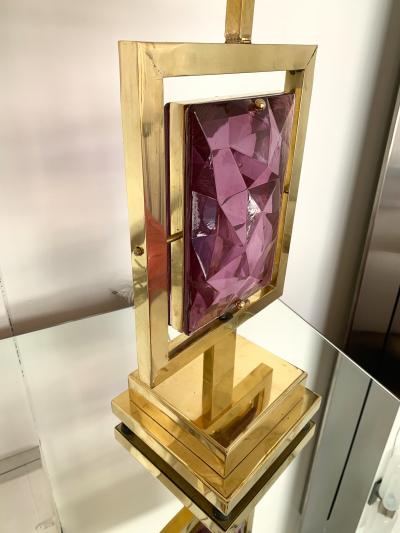 Contemporary Pair of Brass Lamps Murano Glass Italy