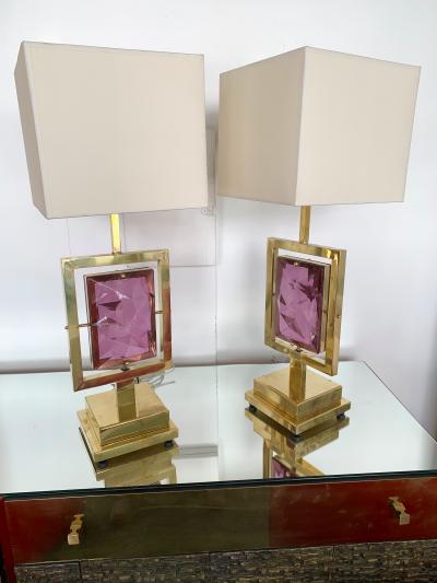 Contemporary Pair of Brass Lamps Murano Glass Italy