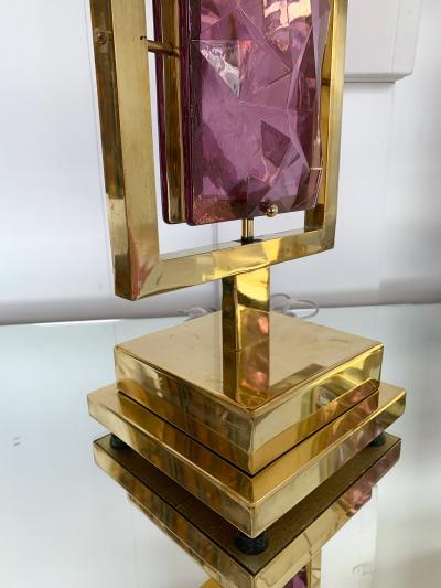 Contemporary Pair of Brass Lamps Murano Glass Italy