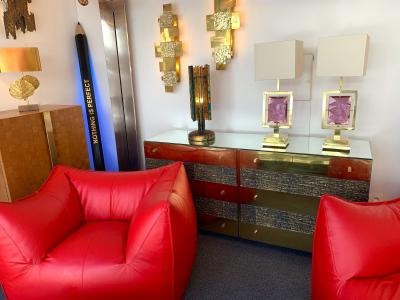 Contemporary Pair of Brass Lamps Murano Glass Italy