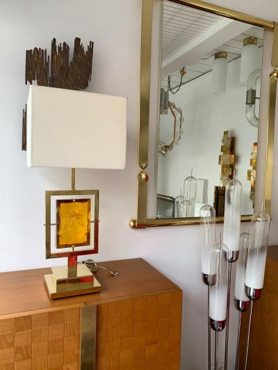 Contemporary Pair of Brass Lamps Murano Glass Italy