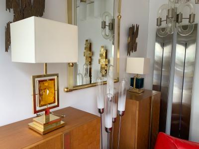 Contemporary Pair of Brass Lamps Murano Glass Italy