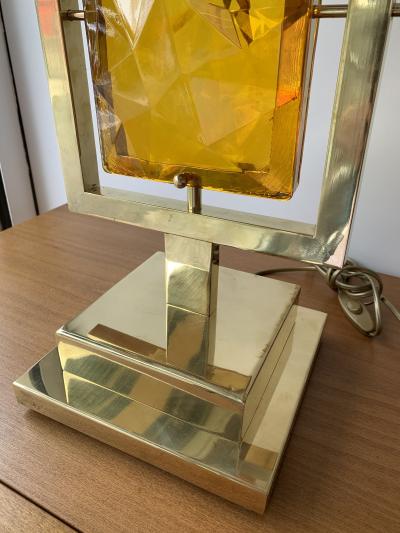 Contemporary Pair of Brass Lamps Murano Glass Italy