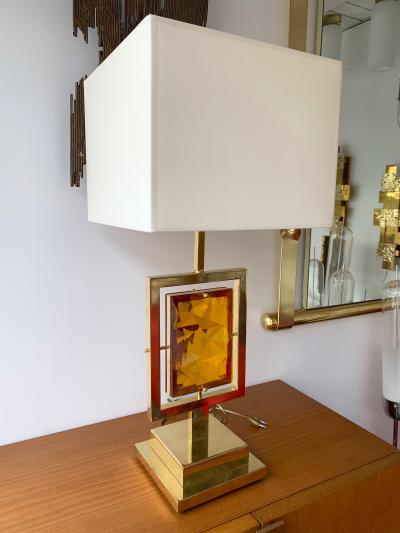 Contemporary Pair of Brass Lamps Murano Glass Italy