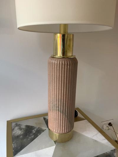 Contemporary Pair of Brass Lamps Pink Granite Stone Italy