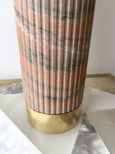 Contemporary Pair of Brass Lamps Pink Granite Stone Italy