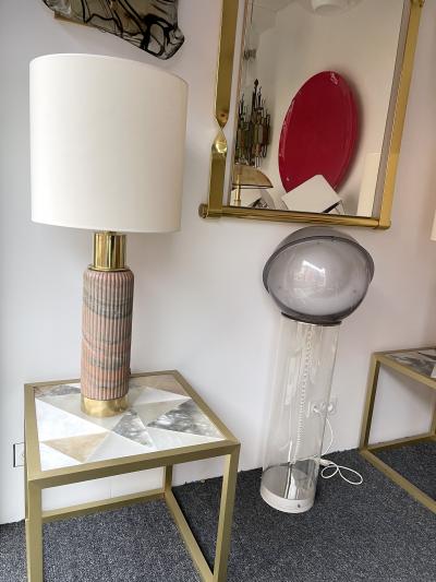 Contemporary Pair of Brass Lamps Pink Granite Stone Italy