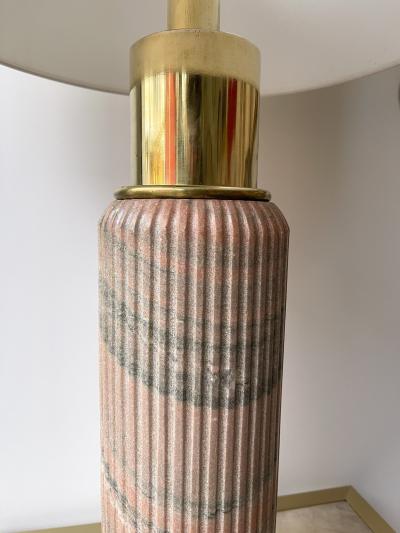 Contemporary Pair of Brass Lamps Pink Granite Stone Italy