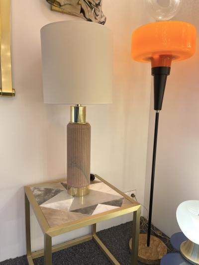 Contemporary Pair of Brass Lamps Pink Granite Stone Italy