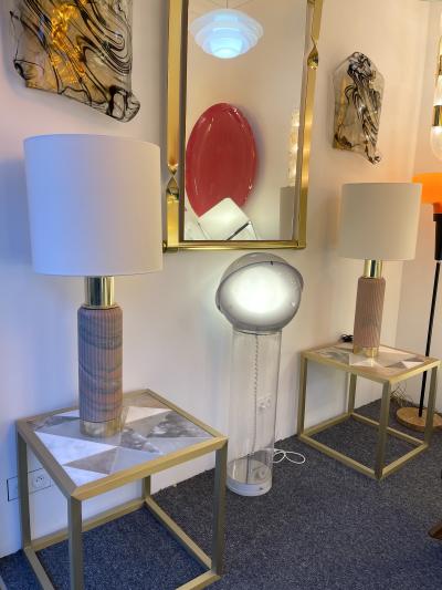 Contemporary Pair of Brass Lamps Pink Granite Stone Italy