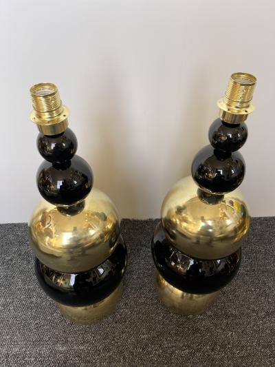 Contemporary Pair of Brass Murano Glass Atomo Lamps Italy