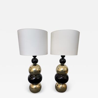 Contemporary Pair of Brass Murano Glass Atomo Lamps Italy