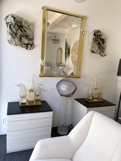 Contemporary Pair of Brass Murano Glass Flame Lamps Italy