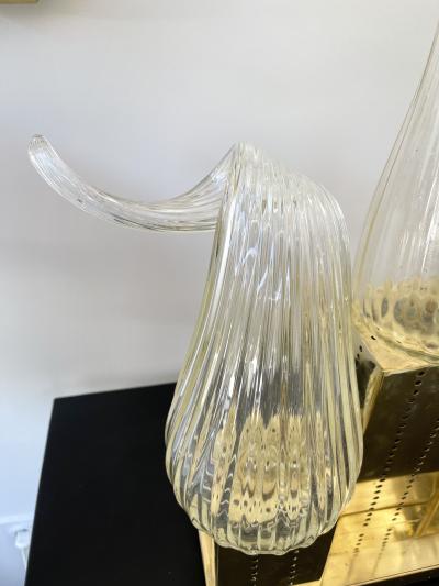 Contemporary Pair of Brass Murano Glass Flame Lamps Italy