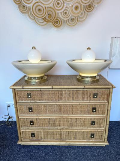 Contemporary Pair of Brass Murano Glass Fountain Lamps Italy