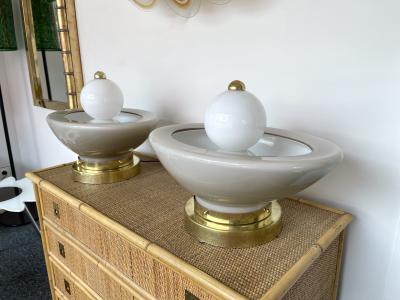 Contemporary Pair of Brass Murano Glass Fountain Lamps Italy