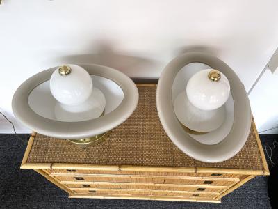 Contemporary Pair of Brass Murano Glass Fountain Lamps Italy