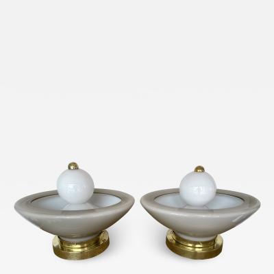 Contemporary Pair of Brass Murano Glass Fountain Lamps Italy