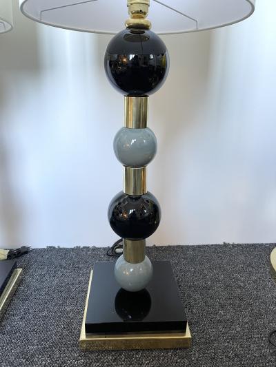 Contemporary Pair of Brass Murano Glass and Ceramic Ball Lamps Italy