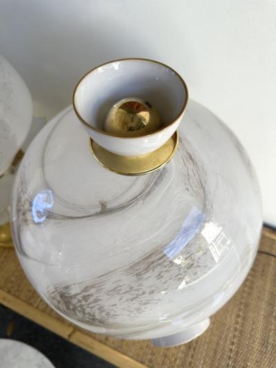 Contemporary Pair of Brass Murano Glass and Ceramic Mushroom Lamps Italy