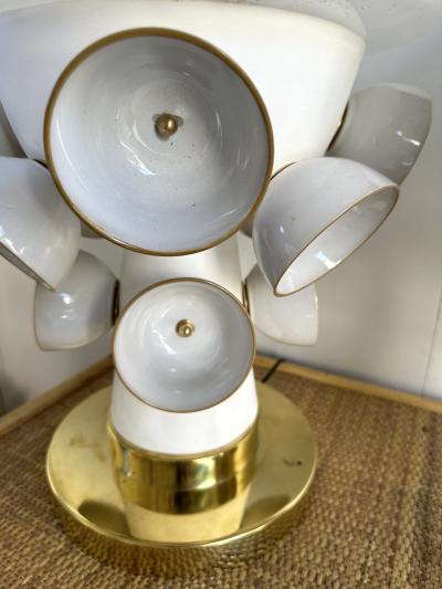Contemporary Pair of Brass Murano Glass and Ceramic Mushroom Lamps Italy