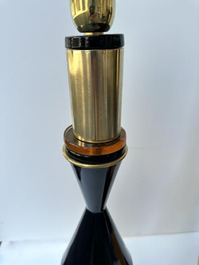 Contemporary Pair of Brass Murano Glass and Lacquered Metal Cone Lamps Italy