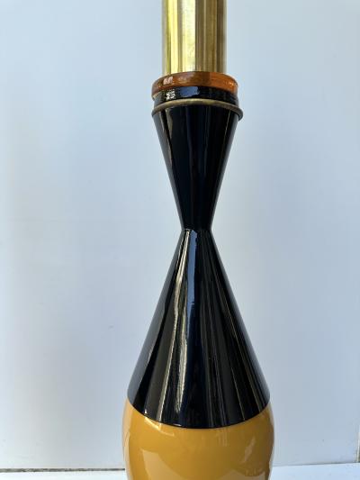 Contemporary Pair of Brass Murano Glass and Lacquered Metal Cone Lamps Italy