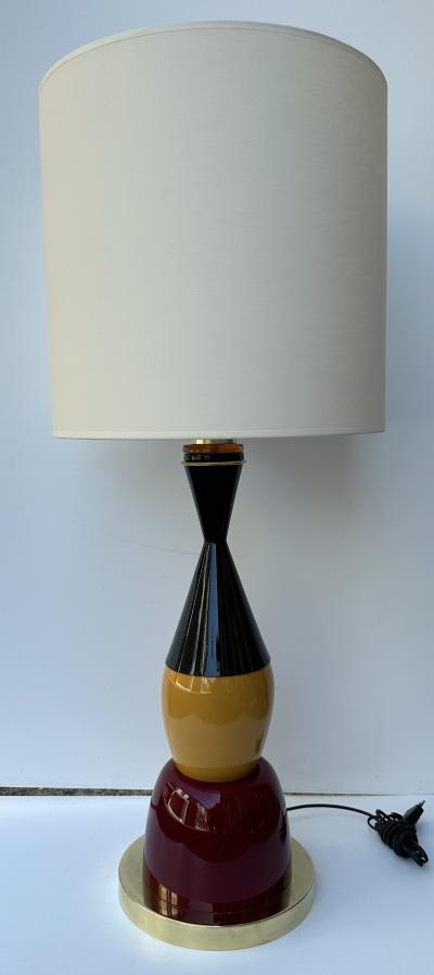 Contemporary Pair of Brass Murano Glass and Lacquered Metal Cone Lamps Italy