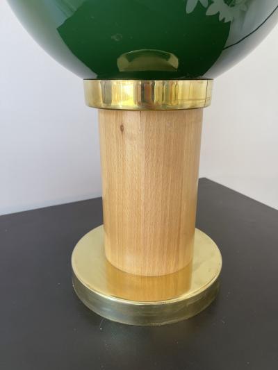 Contemporary Pair of Brass Murano Glass and Wood Lamps Italy