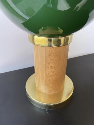 Contemporary Pair of Brass Murano Glass and Wood Lamps Italy