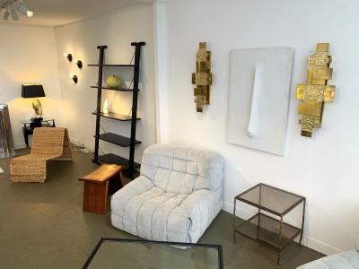 Contemporary Pair of Brass Sconces Geometrical Murano Glass Italy