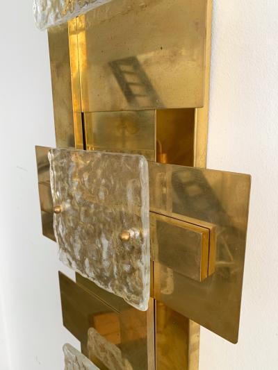 Contemporary Pair of Brass Sconces Geometrical Murano Glass Italy
