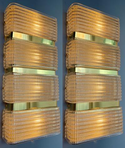 Contemporary Pair of Brass Sconces Murano Glass Italy
