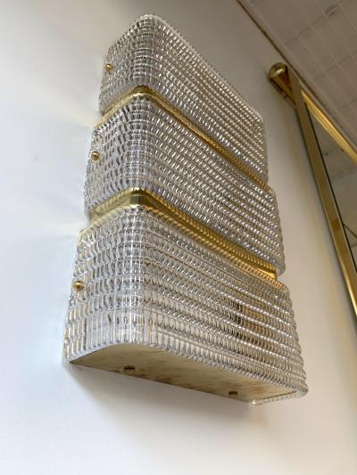 Contemporary Pair of Brass Sconces Murano Glass Italy