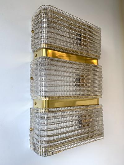 Contemporary Pair of Brass Sconces Murano Glass Italy