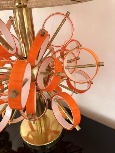 Contemporary Pair of Brass Sputnik Rings Murano Glass Lamps Italy